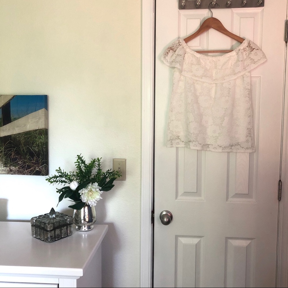 White lace off-the-shoulder peasant top